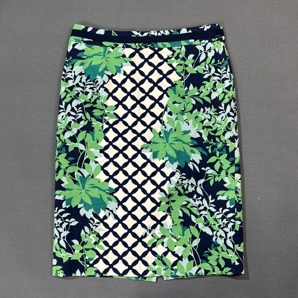 Boden Womens 2P Navy Blue Green Floral Lattice Cotton Blend Pencil Skirt W0588